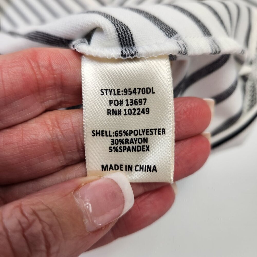 Skies Are Blue Black White Striped V Neck 3/4 Sleeve Tunic Shift Dress Women's M - Picture 9 of 12